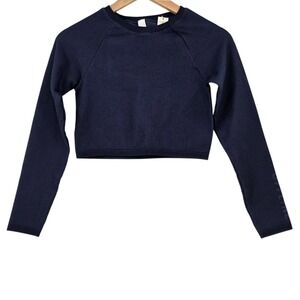 Aerie Womens M Thermal Knit Long Sleeve Crop Top in Navy